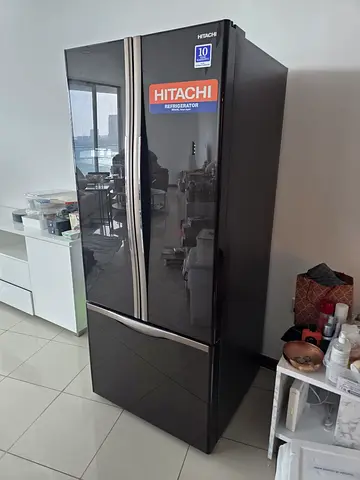 Hitachi 3-Door Refrigerator - Black Gloss, Good Condition