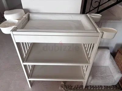 White Wooden Baby Changing Table with Shelves and Changing Pad