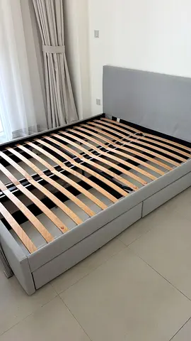 Gray Fabric king size Bed Frame with Storage Drawers (No Mattress)