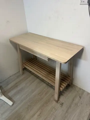 Light wood kitchen cart with slatted lower shelf