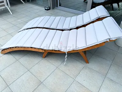 Pair of Wooden Outdoor Lounge Sunbeds with Brand New Cushions