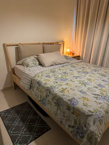 Ikea wooden queen size bed with mattress (good condition)