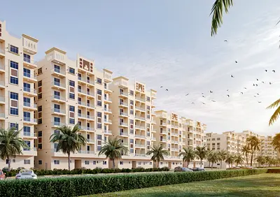 2 BHK apartment for sale in Al Ameera Village, Block B16, Ajman, 1352 sqft with Yasmeen Villas view. Price AED 621,700 with AED 250,000 down payment a
