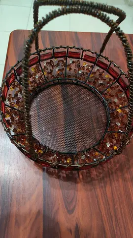 Decorative Beaded Wire Fruit Basket with Handle