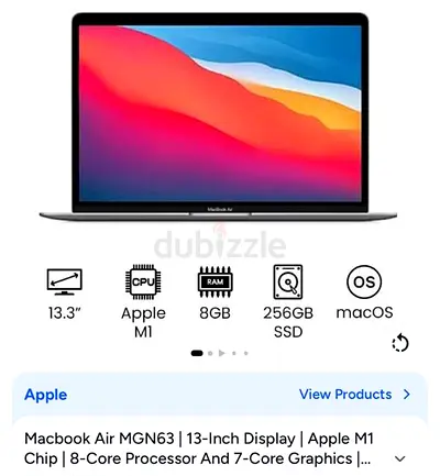 MacBook Air M1 13-inch (8GB RAM, 256GB SSD) - Space Gray (Invoice included)