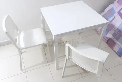 Simple White Dining Table with 2 Chairs - Compact Set