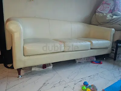 3-seater cream leather sofa (used) - good for living room