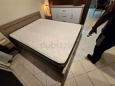 Queen wooden bed frame with mattress - good condition