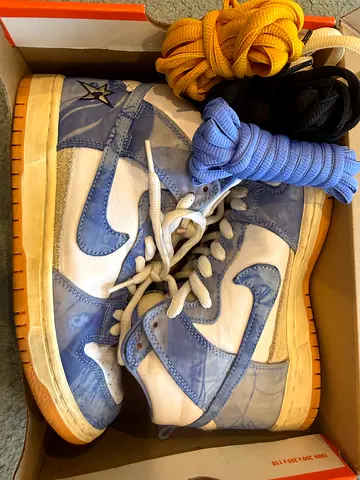Nike Dunk  x carpet company High sneakers — blue/white, good used condition, extra laces