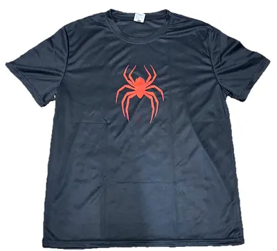 Black T-shirt with Red Spider Graphic, Size M