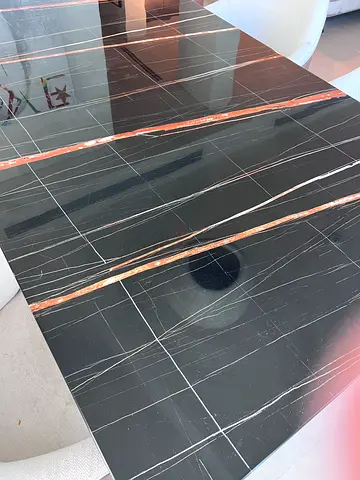 Black Marble Effect Dining Tabletop with 6 chairs (Good Condition)