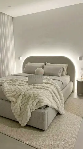 Light Grey Upholstered Bed with Padded Headboard