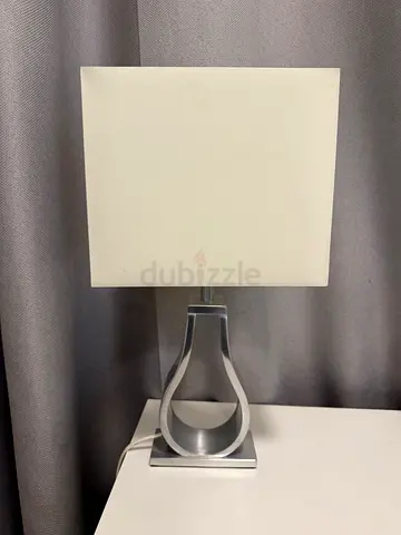 Modern Silver Table Lamp with Square Fabric Shade (x2)