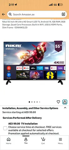 Nikai 55 4K UHD Smart LED TV (Android TV) - Good Working Condition