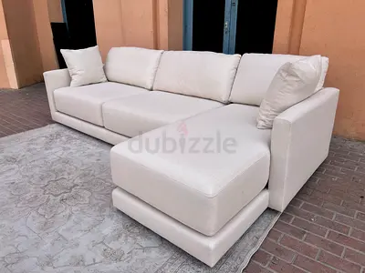 Crategbarrel L shape Sofa Beige Light beige L-shaped 4-seater fabric sofa with chaise