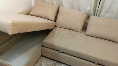 Ikea Beige L-shaped Sofa with Storage