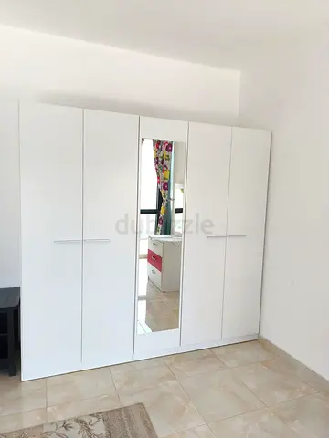 White 5-Door Wardrobe with Central Mirror - Good Condition