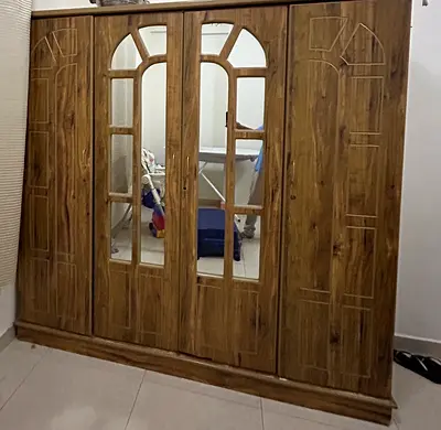Large Wooden Wardrobe with Mirrored Doors - Good Condition