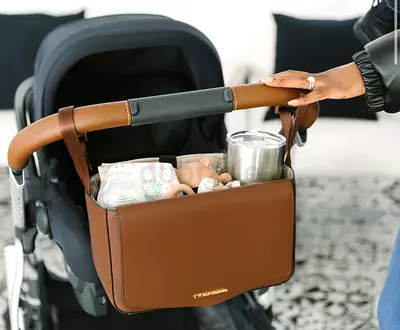 Twelve eleven Stroller caddy in brown leather