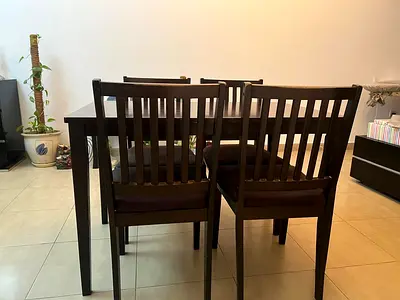 Dark Wood 4-Seater Dining Table with Chairs - Good Condition