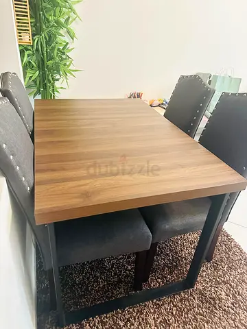 Solid Wood Look Dining Table with 4 Upholstered Chairs