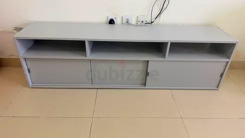 IKEA Low Modern TV Cabinet / Entertainment Unit - Grey, Sliding Doors
