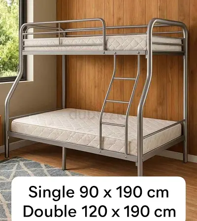 Metal Bunk Bed - Single (90x190) Top + Double (120x190) Bottom