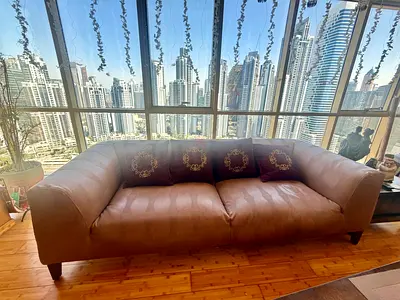 3-Seater Brown pvc leather Sofa in Good Condition, without cushions look of real