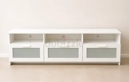 White 3-Compartment TV Entertainment Unit with Frosted Glass Drawers