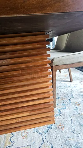 Solid Wood Slatted Side Table / Bench - Oak Finish