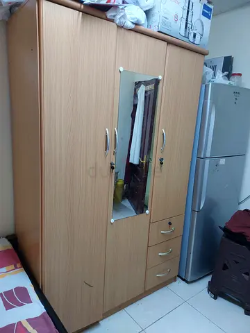 3-Door Wooden Wardrobe with Mirror and Drawers