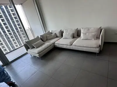 Ikea Sodhremn Corner Sofa Beige Light Grey L-Shaped Modern Fabric Sofa with Chaise - Good Condition