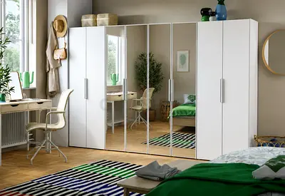 Large White Wardrobe with Mirrored Doors — Good Condition
