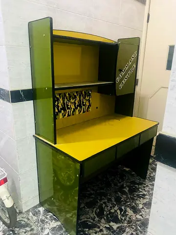 Green and Yellow Study Desk with Hutch — Good Condition