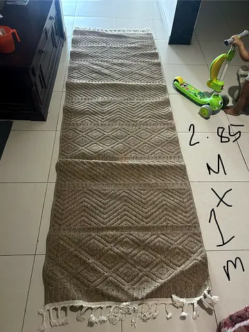 Beige Textured Runner Rug with Geometric Pattern (Approx. 2.85m)
