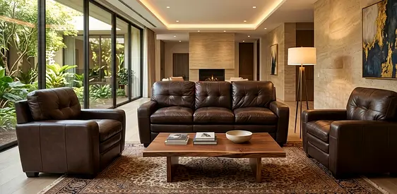 Genuine Brown Leather 5 Seater Sofa