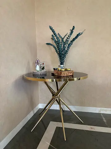 Round Gold Accent Side Table with Black Glass Top