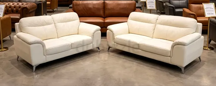 White Leather Sofa Set - 2- and 3-Seater, Modern Design