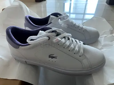 Lacoste White Leather Sneakers with Navy Trim - totally New