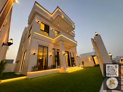 Luxury villa with 4 master bedrooms, 2 living rooms, a men's majlis, and a maid's room. Prim