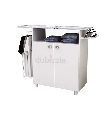 Compact Ironing Cabinet with Storage and Hanging Rail - White