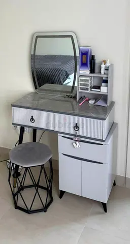 Vanity Dressing Table Set with Mirror, Stool and Storage Cabinet - Light Grey
