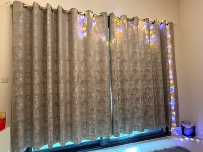 Grey Textured Eyelet Curtains - Pair, 2 Panels,