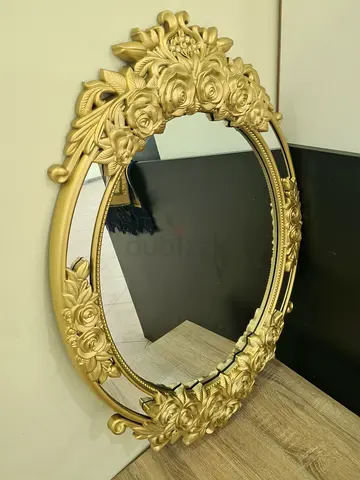Plastic framed Ornate Gold Floral Oval Wall Mirror 55x80cm
