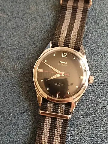 Vintage HMT Pilot Mechanical Mens Watch - Black Dial, NATO Strap