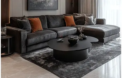 4 seater Large L-shaped Grey Fabric Sofa with Chaise and Cushions