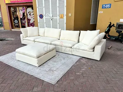 Marina home Luscious original feLarge White Fabric Modular Corner Sofa with Ottoman - Good Condition