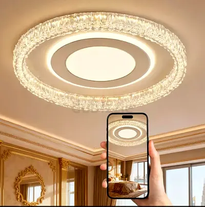 Modern 100W Round LED Ceiling Light – Three Color Change, No Flicker, Crystal Design - All same type