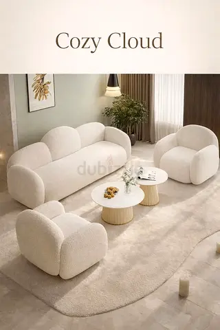 Cozy Cloud 3-Seater Sofa Set with Armchairs - Cream Boucle