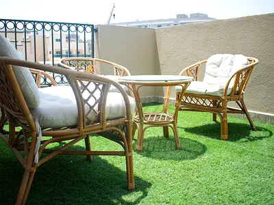 Rattan Outdoor Patio Set - 3 Chairs + Table with Cushions